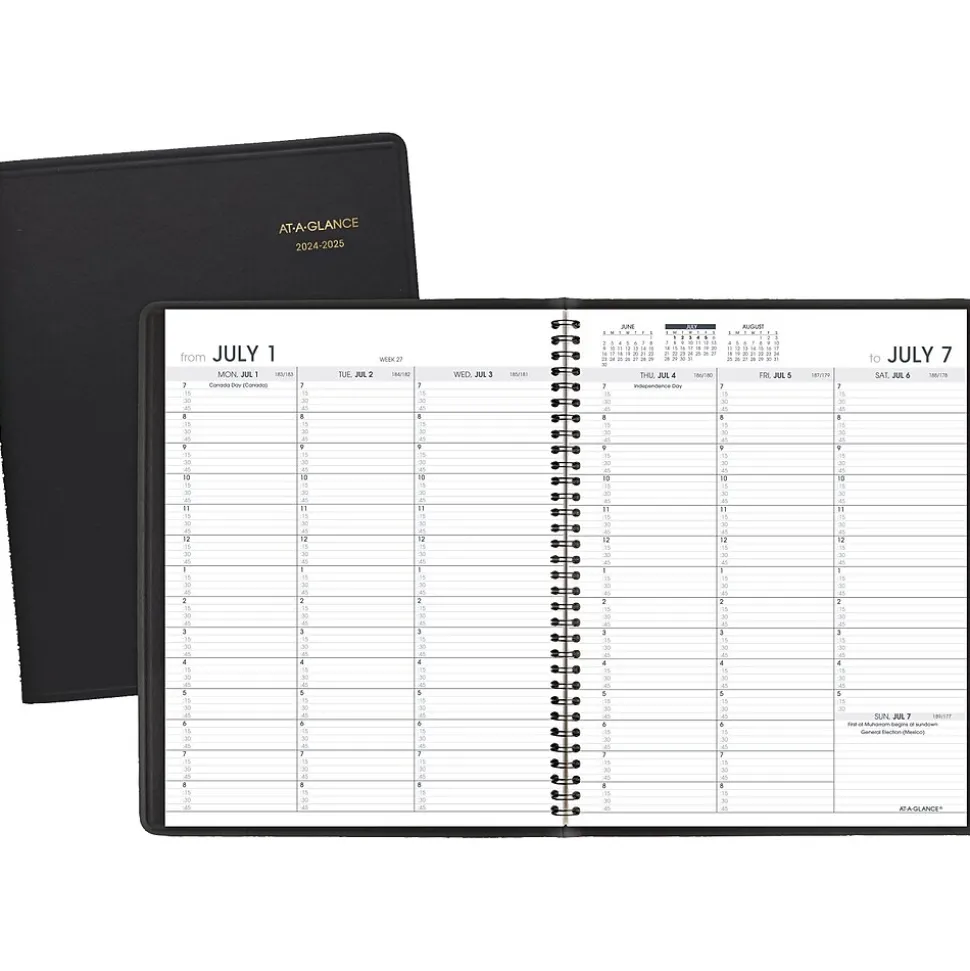 2024-2025 AT-A-GLANCE 7" x 8.75" Academic Weekly Appointment Book, Faux Leather Cover, Black (70-958-05-25)