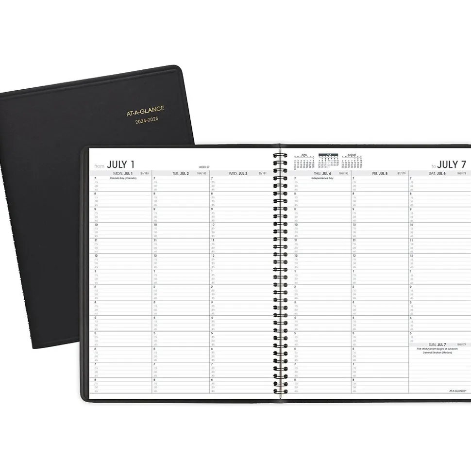 2024-2025 AT-A-GLANCE 8.25" x 11" Academic Weekly Appointment Book, Faux Leather Cover, Black (70-957-05-25)