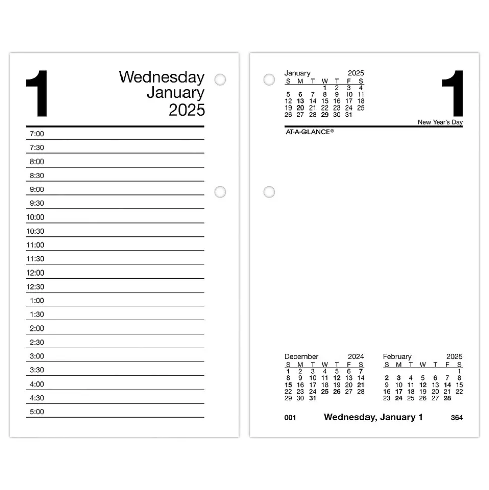 2025 AT-A-GLANCE 6" x 3.5" Daily Calendar Refill, White/Black (E717T-50-25)