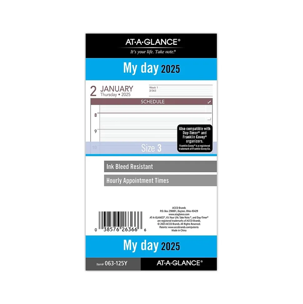 2025 AT-A-GLANCE 3.75" x 6.75" Daily Planner Refill, White/Red (063-125Y-25)