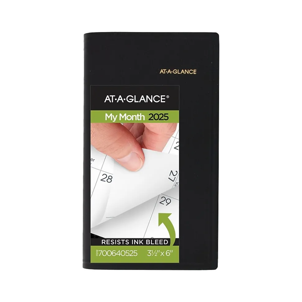 2025 AT-A-GLANCE 3.5" x 6" Monthly Planner, Faux Leather Cover, Black (70-064-05-25)