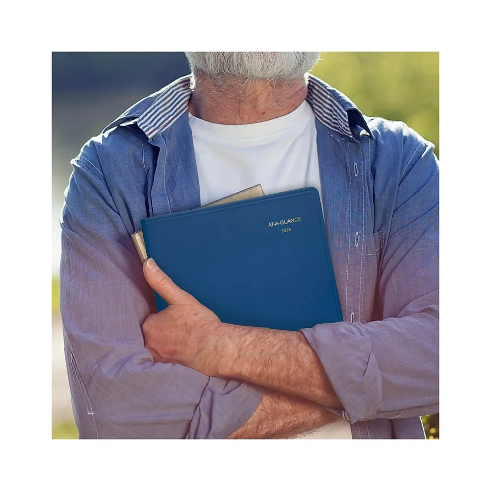 2025-2026 AT-A-GLANCE 9" x 11" Monthly Planner, Faux Leather Cover, Blue (70-250-20-25)