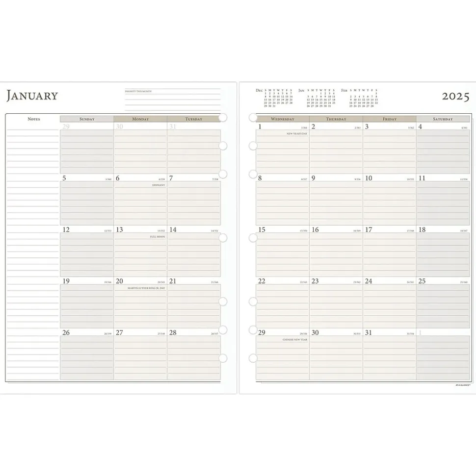 2025 AT-A-GLANCE 8.5" x 11" Monthly Planner Refill Pages, White/Brown (491-685-25)
