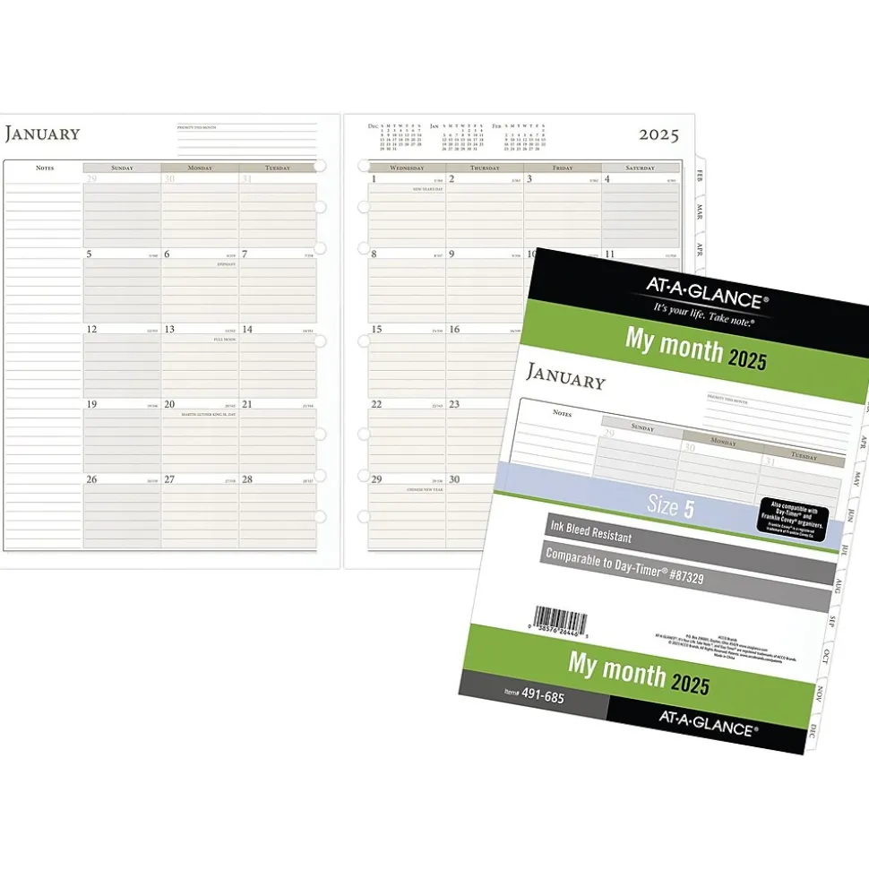 2025 AT-A-GLANCE 8.5" x 11" Monthly Planner Refill Pages, White/Brown (491-685-25)