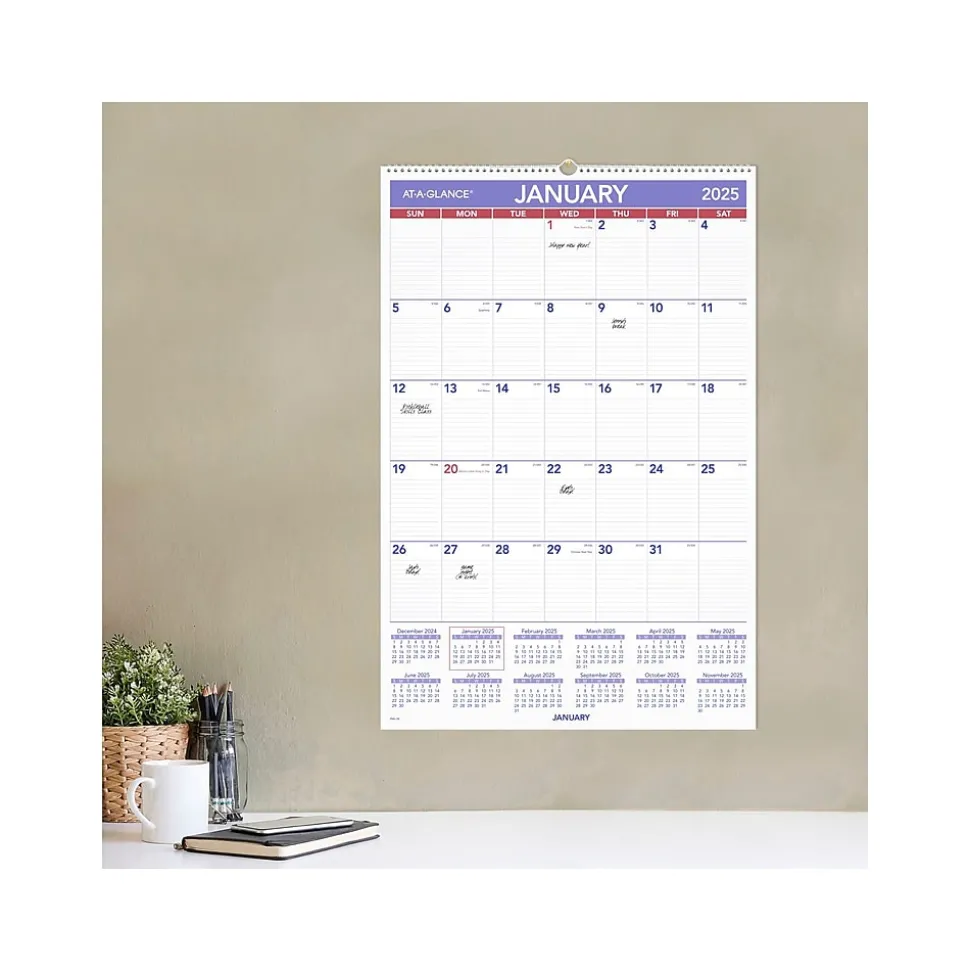 2025 AT-A-GLANCE 20" x 30" Monthly Wall Calendar, White/Purple (PM4-28-25)