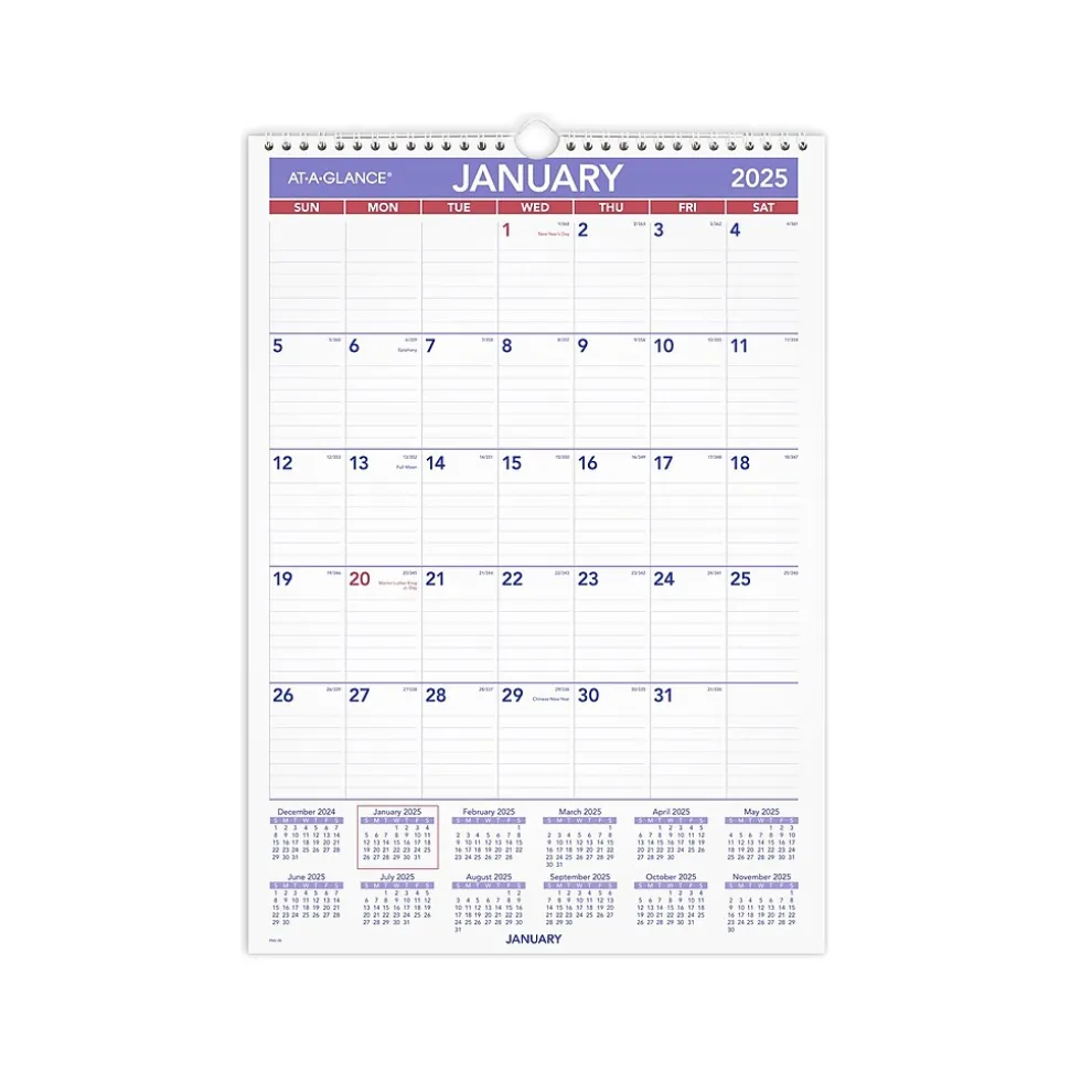 2025 AT-A-GLANCE 12" x 17" Monthly Wall Calendar, (PM2-28-25)