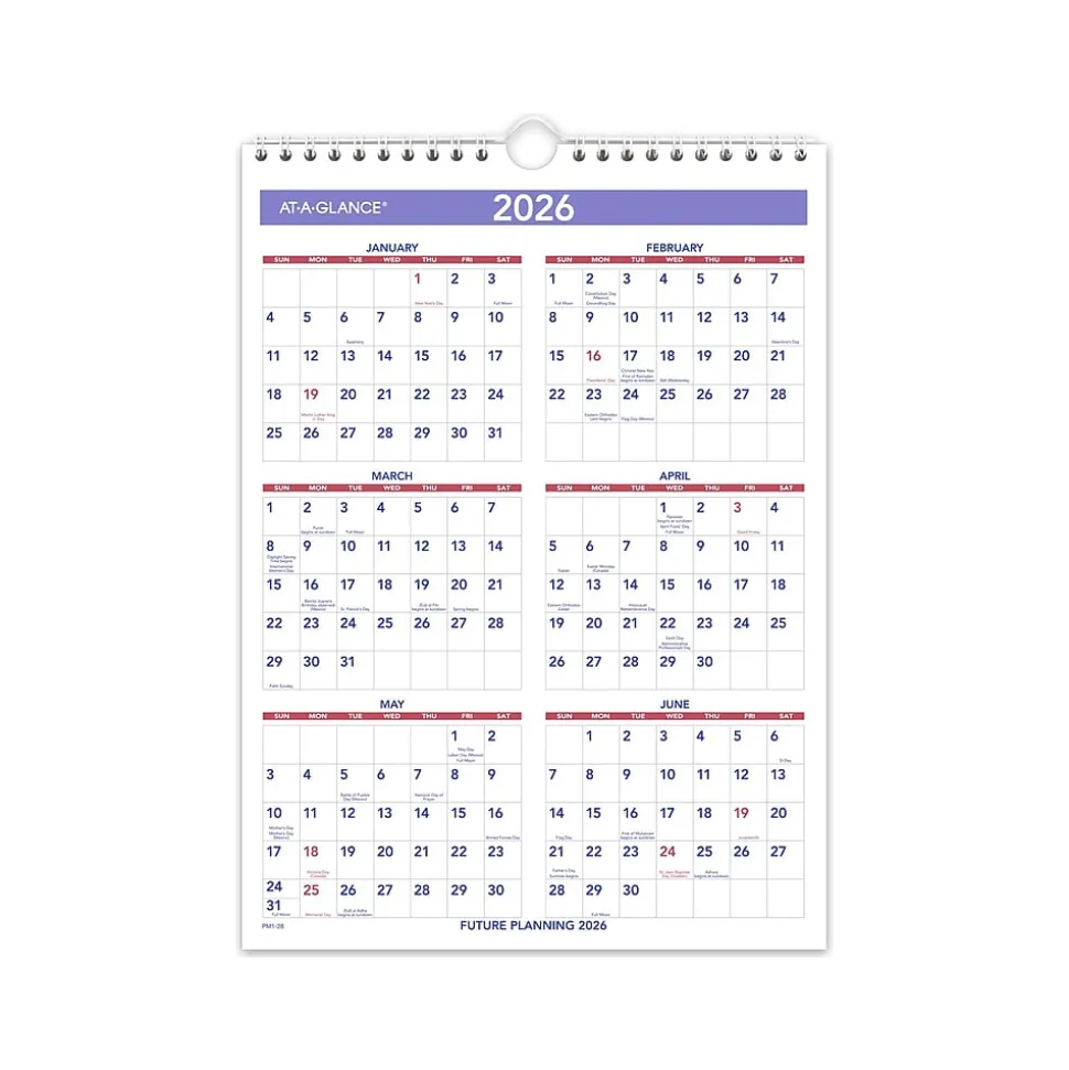 2025 AT-A-GLANCE 8" x 11" Monthly Wall Calendar, White/Purple (PM1-28-25)