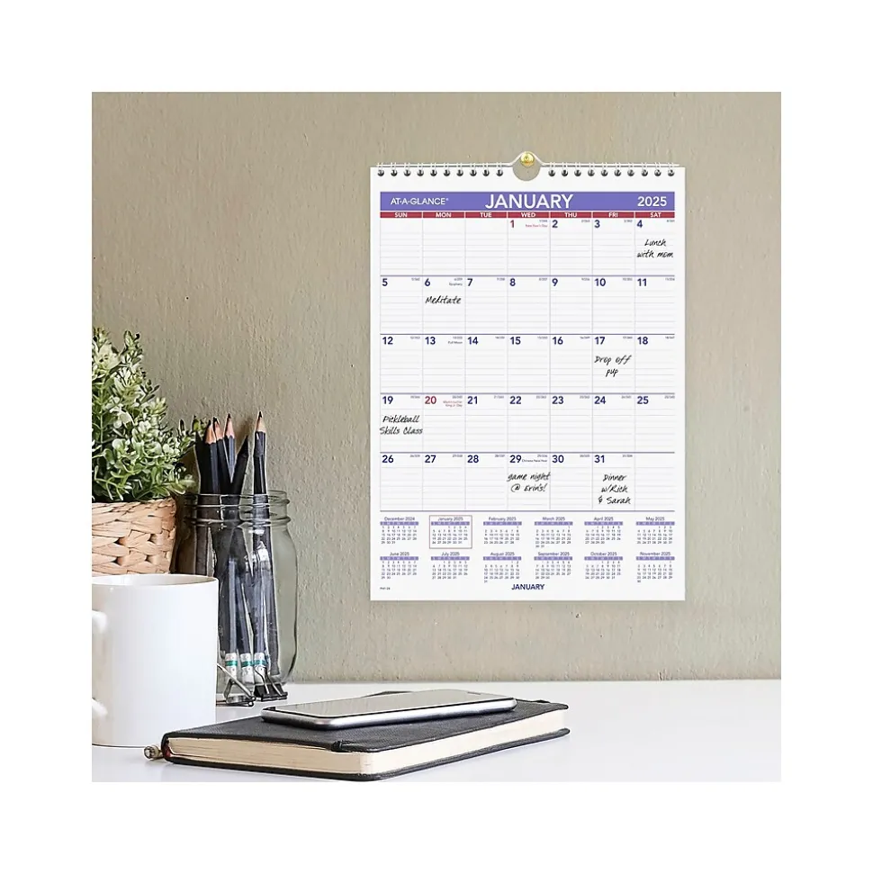 2025 AT-A-GLANCE 8" x 11" Monthly Wall Calendar, White/Purple (PM1-28-25)