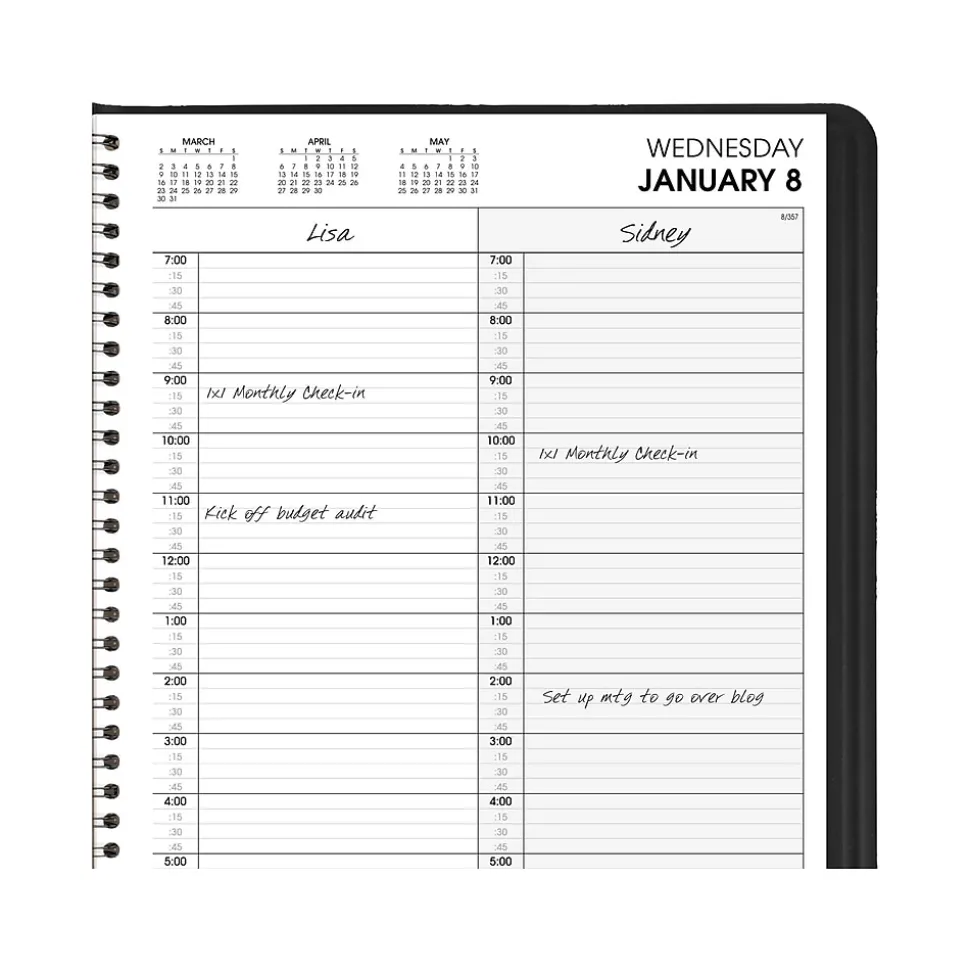 2025 AT-A-GLANCE 8.5" x 11" 2-Person Daily Appointment Book, Faux Leather Cover, Black (70-222-05-25)