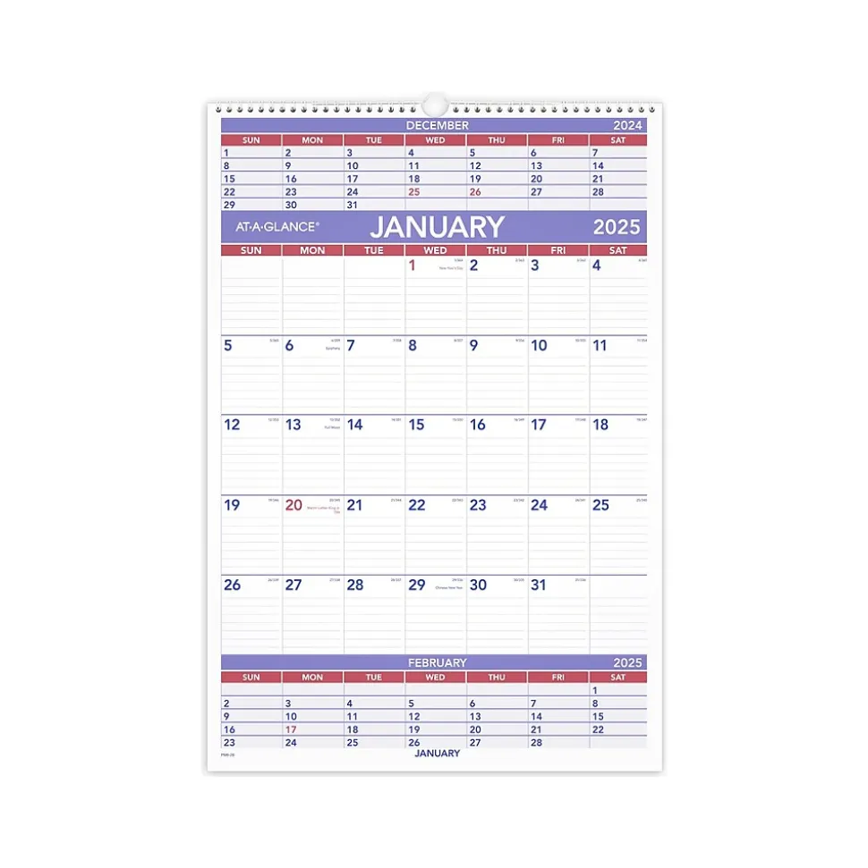 2025 AT-A-GLANCE 15.5" x 22.75" Three-Month Wall Calendar (PM6-28-25)