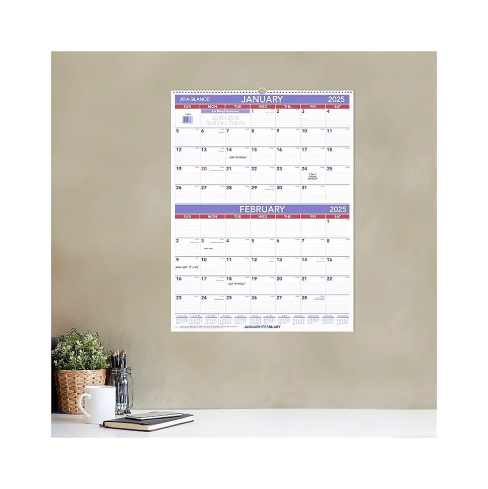2025 AT-A-GLANCE 22" x 29" Two-Month Wall Calendar, White/Purple (PM9-28-25)