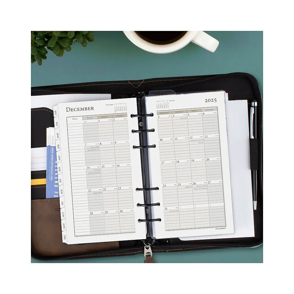 2025 AT-A-GLANCE 3.75" x 6.75" Weekly & Monthly Planner Refill, White/Brown (471-285Y-25)