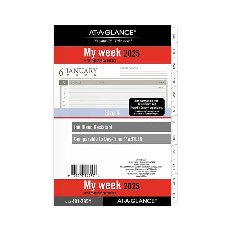 2025 AT-A-GLANCE 8.5" x 5.5" Weekly & Monthly Planner Refill, White/Brown (481-285Y-25)