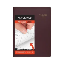 2025 AT-A-GLANCE 8.25" x 11" Weekly Appointment Book Planner, Faux Leather Cover, Wine Stone (70-950-50-25)