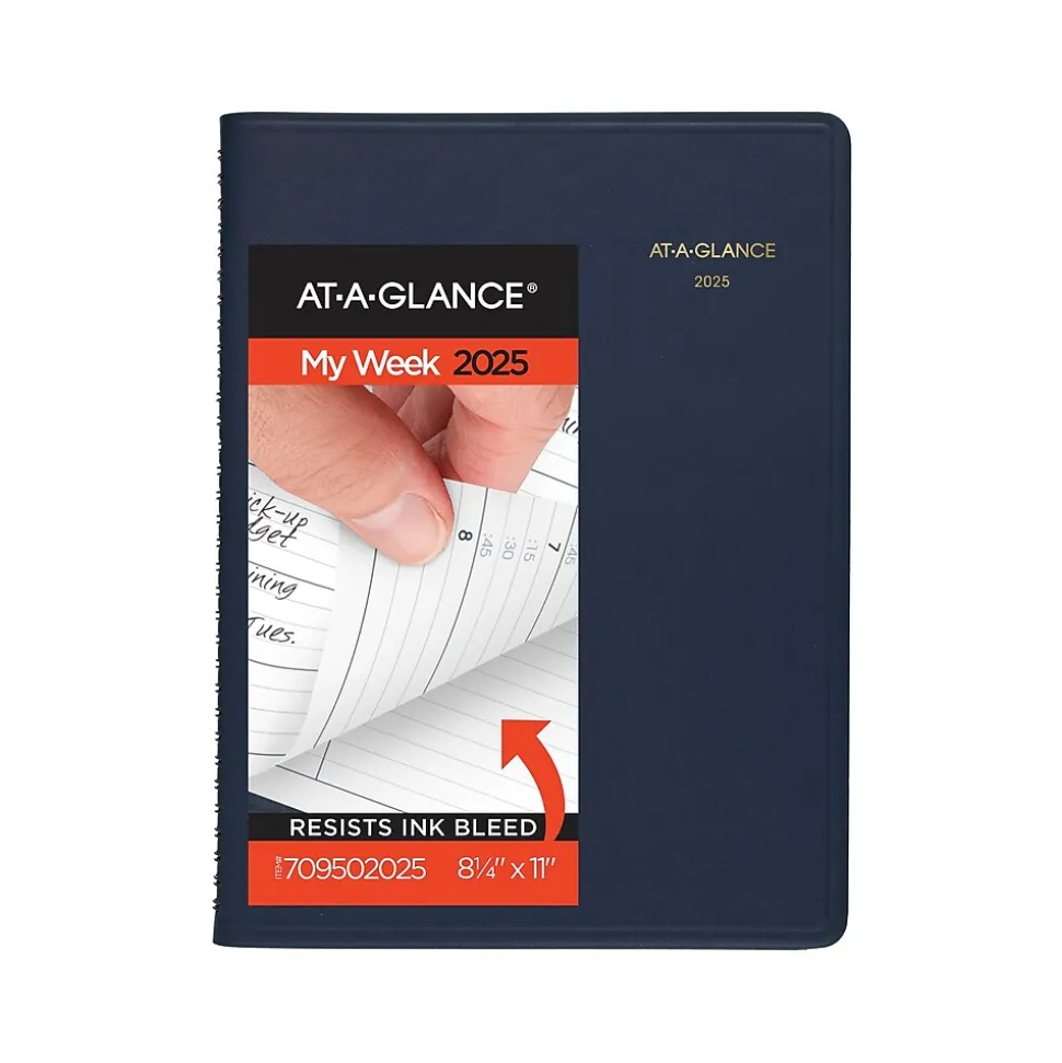 2025 AT-A-GLANCE 8.25" x 11" Weekly Appointment Book Planner, Faux Leather Cover, Navy (70-950-20-25)