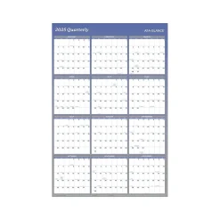 2025 AT-A-GLANCE 48" x 32" Yearly Dry Erase Wall Calendar, Reversible, White/Blue (A1152-25)