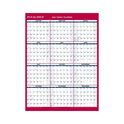 2025 AT-A-GLANCE 16" x 12" Yearly Wet-Erase Wall Calendar, Reversible, White/Red (PM330B-28-25)