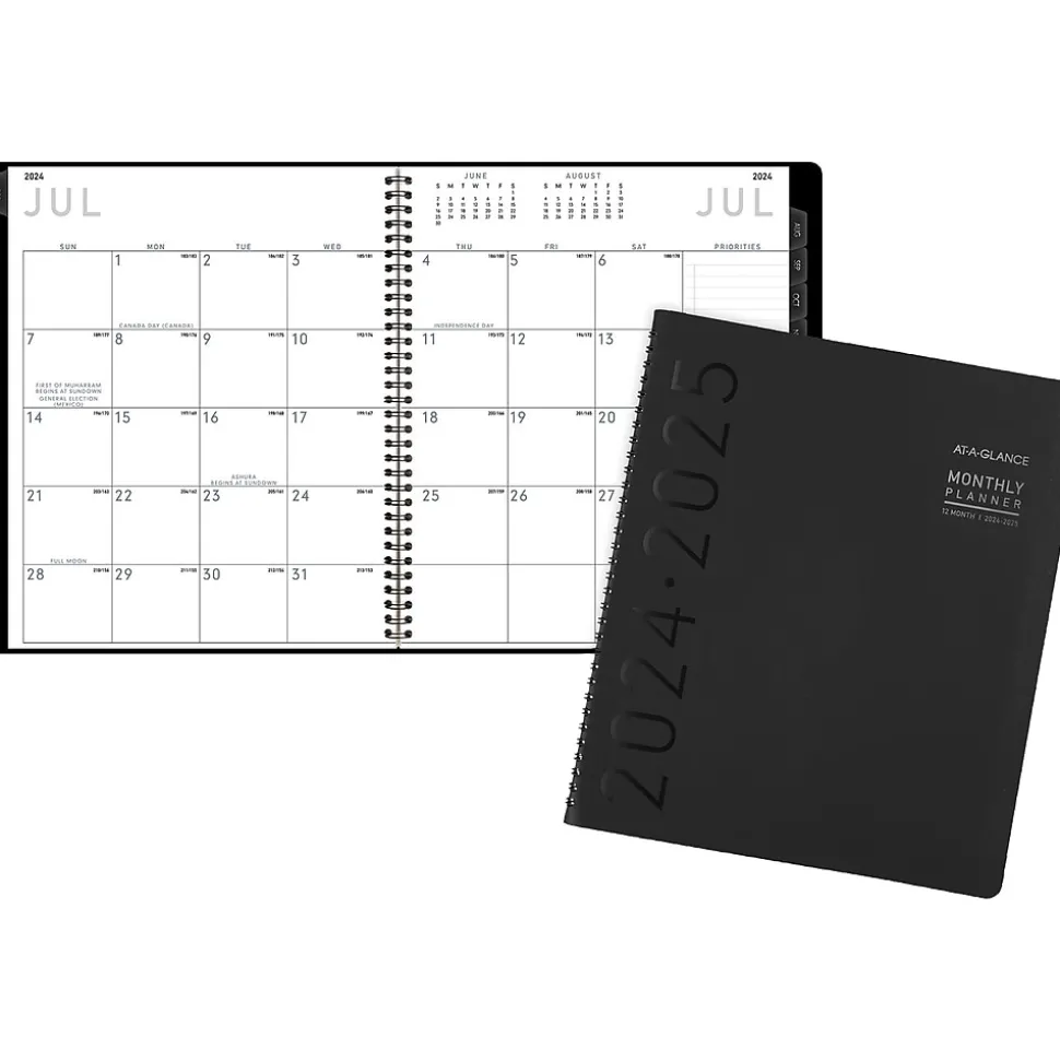2024-2025 AT-A-GLANCE Contemporary 9" x 11" Academic Monthly Planner, Faux Leather Cover, Black (70-074X-05-25)