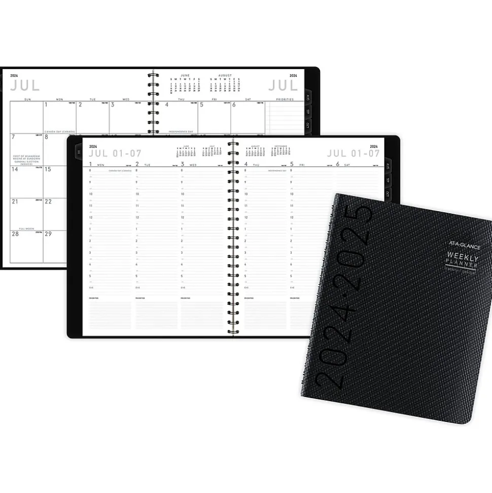 2024-2025 AT-A-GLANCE Contemporary 8.25" x 11" Academic Weekly & Monthly Planner, Faux Leather Cover, Graphite