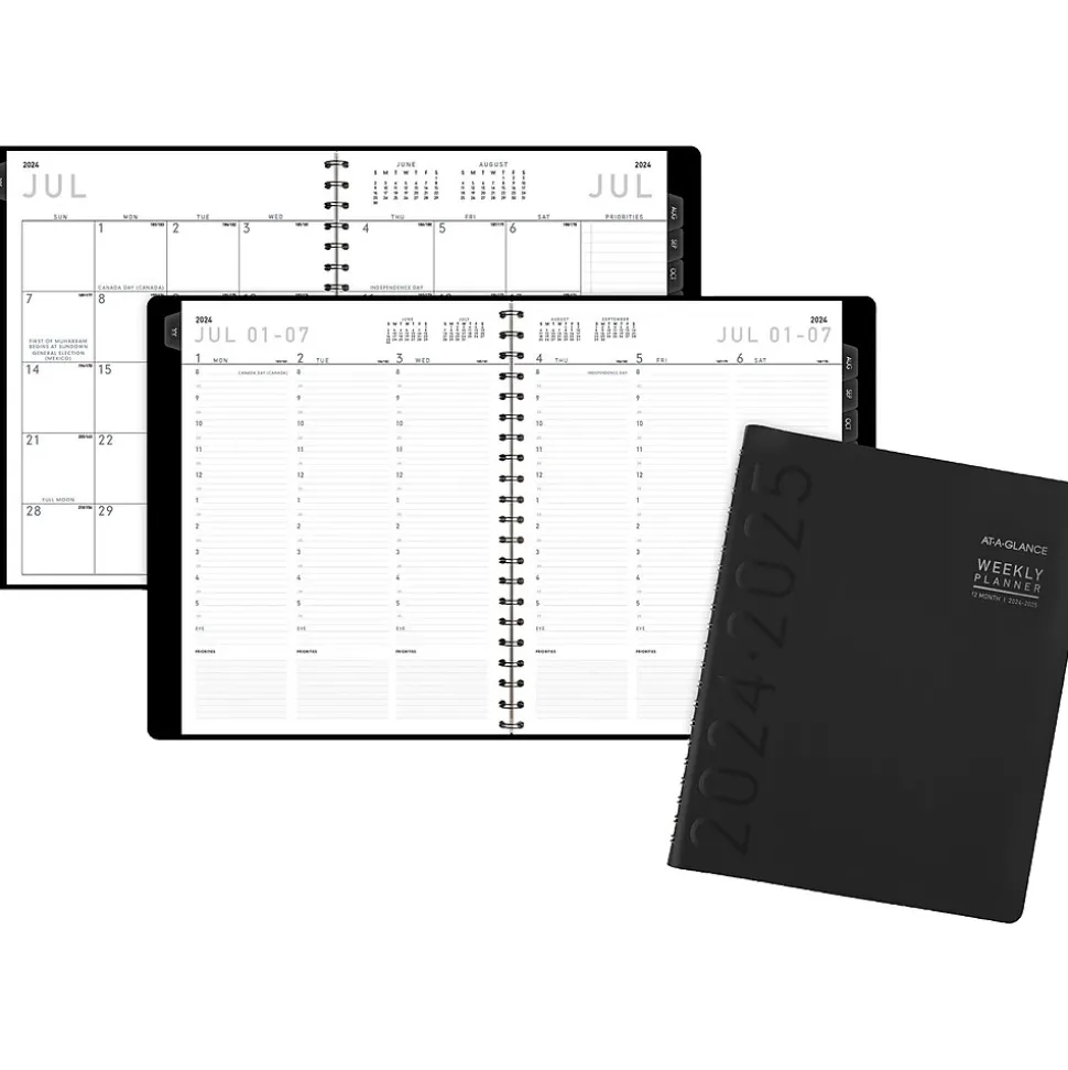 2024-2025 AT-A-GLANCE Contemporary 8.25" x 11" Academic Weekly & Monthly Planner, Faux Leather Cover, Black (70-957X-05-25)