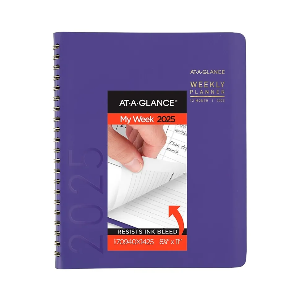 2025 AT-A-GLANCE Contemporary 8.25" x 11" Weekly & Monthly Planner, Faux Leather Cover, Purple (70-940X-14-25)
