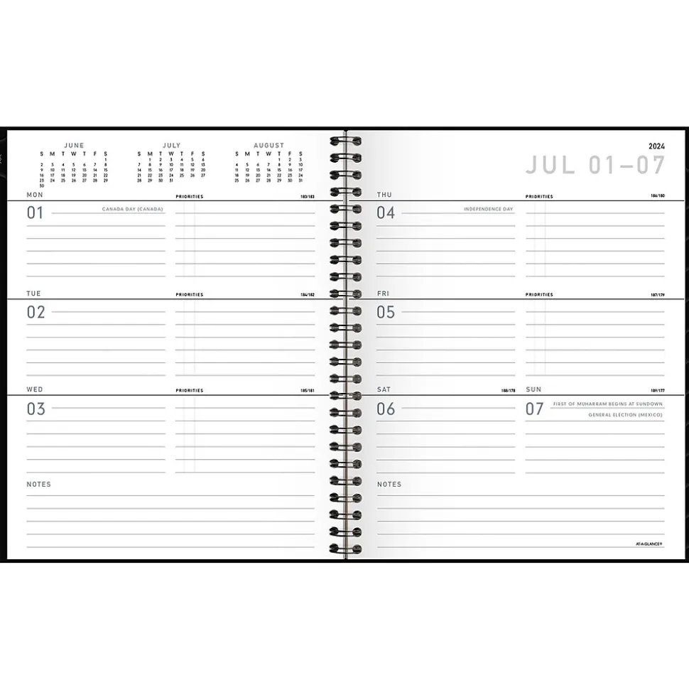 2024-2025 AT-A-GLANCE Contemporary Lite 7" x 8.75" Academic Weekly & Monthly Planner, Faux Leather Cover, Black