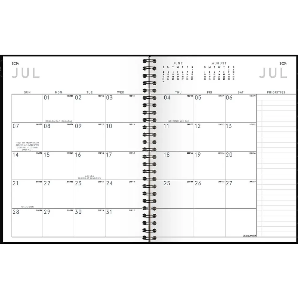 2024-2025 AT-A-GLANCE Contemporary Lite 7" x 8.75" Academic Weekly & Monthly Planner, Faux Leather Cover, Black