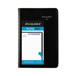 2025 AT-A-GLANCE DayMinder 5" x 8" Daily Planner, Faux Leather Cover, Black (SK46-00-25)