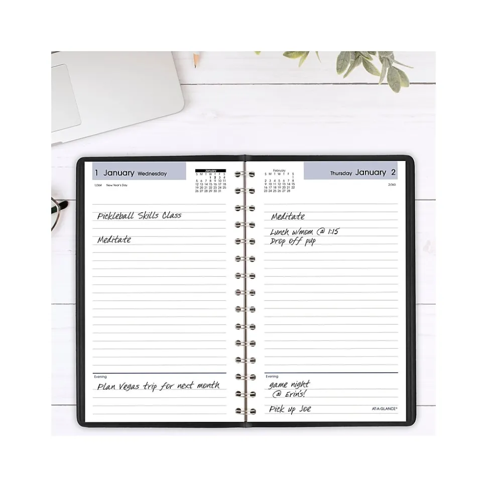 2025 AT-A-GLANCE DayMinder 5" x 8" Daily Planner, Faux Leather Cover, Black (SK46-00-25)