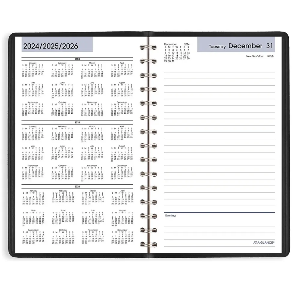 2025 AT-A-GLANCE DayMinder 5" x 8" Daily Planner, Faux Leather Cover, Black (SK46-00-25)