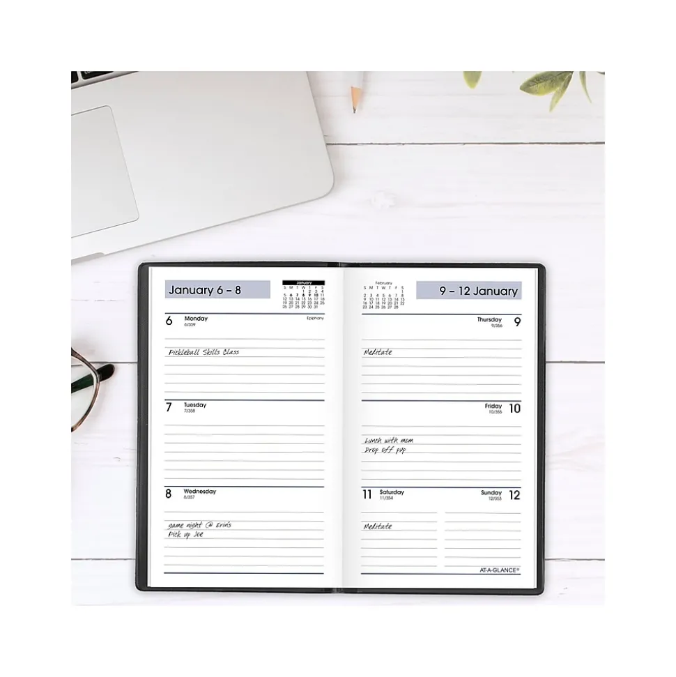 2025 AT-A-GLANCE DayMinder 3.5" x 6" Weekly Planner, Poly Cover, Black (SK48-00-25)