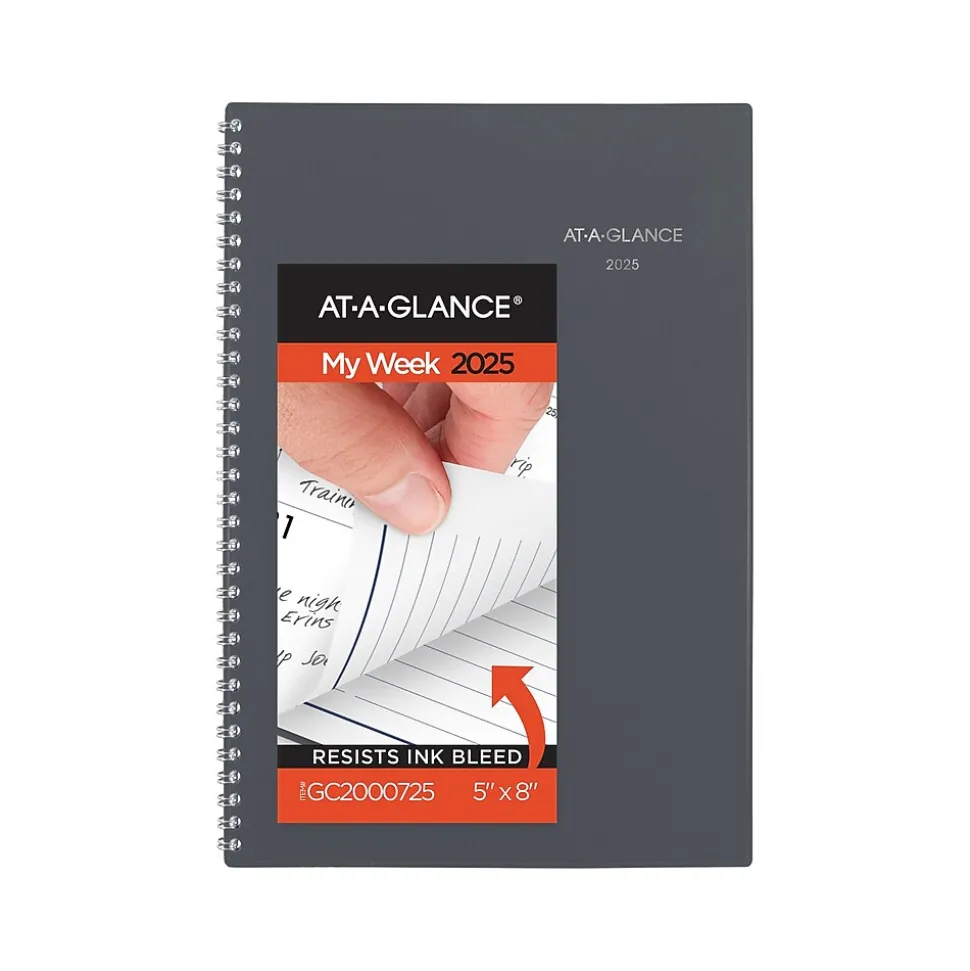 2025 AT-A-GLANCE DayMinder 5" x 8" Weekly & Monthly Planner, Plastic Cover, Gray (GC200-07-25)