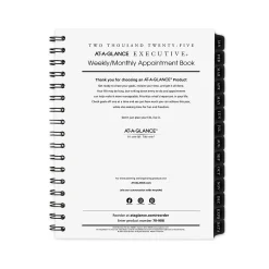 2025 AT-A-GLANCE Executive 8.75" x 6.5" Weekly & Monthly Appointment Book Refill, White/Black (70-908-10-25)