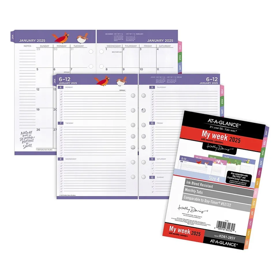 2025 AT-A-GLANCE Kathy Davis 8.5" x 5.5" Weekly & Monthly Planner Refill, Multicolor (KD81-285Y-25)