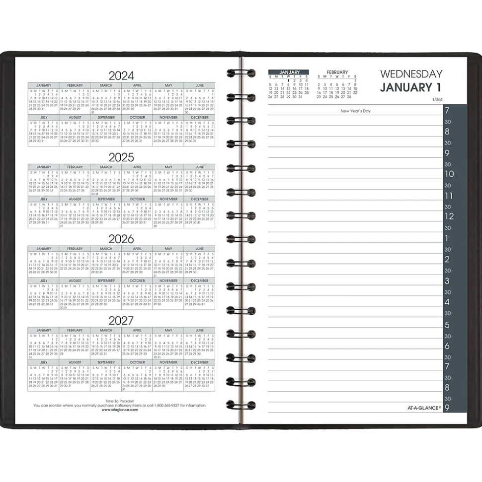 2025 AT-A-GLANCE My Day 5" x 8" Daily Appointment Book, Faux Leather Cover Black (70-207-05-25)