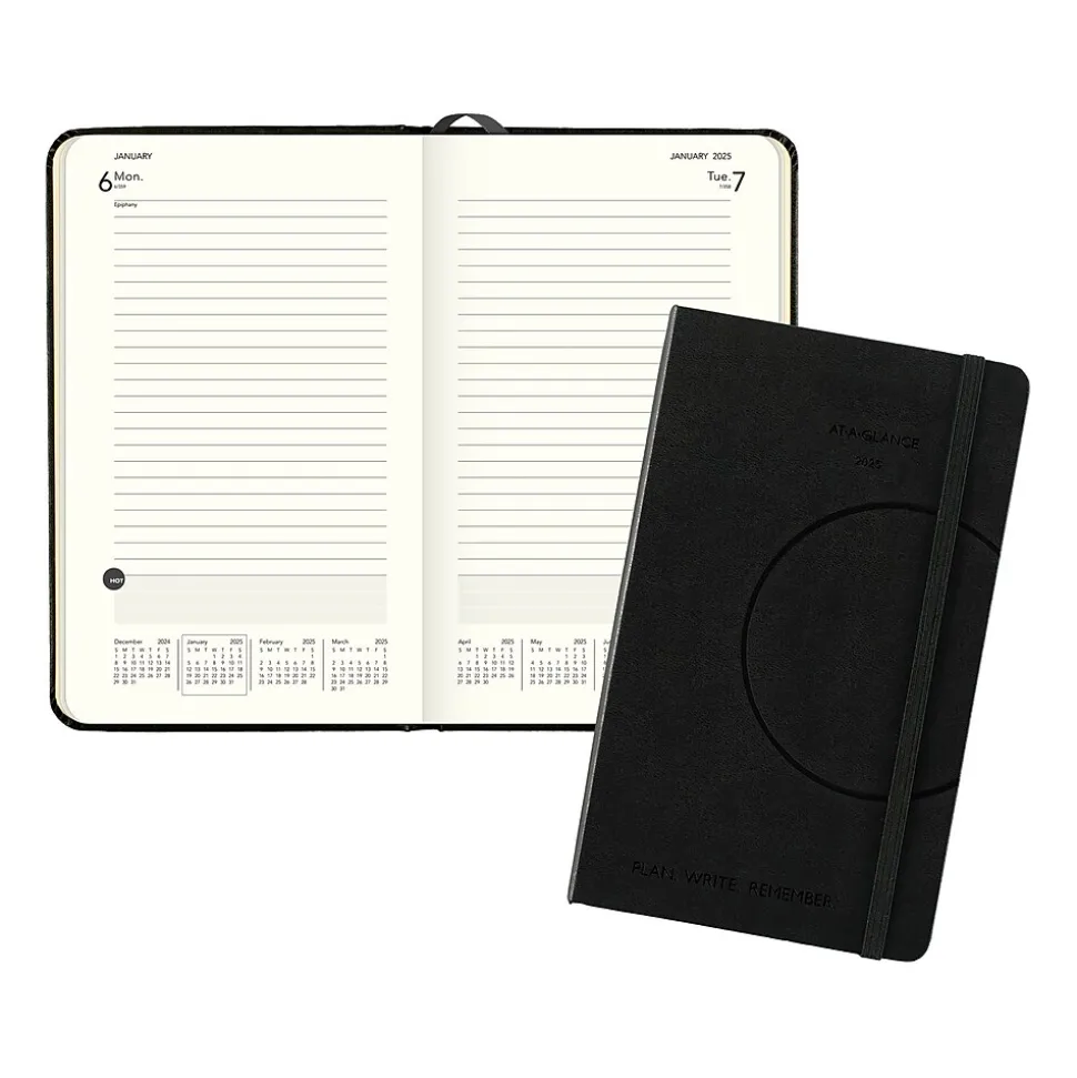 2025 AT-A-GLANCE Plan. Write. Remember. 5" x 8.25" Daily Planner, Hardsided Cover, Black (70-6800-05-25)