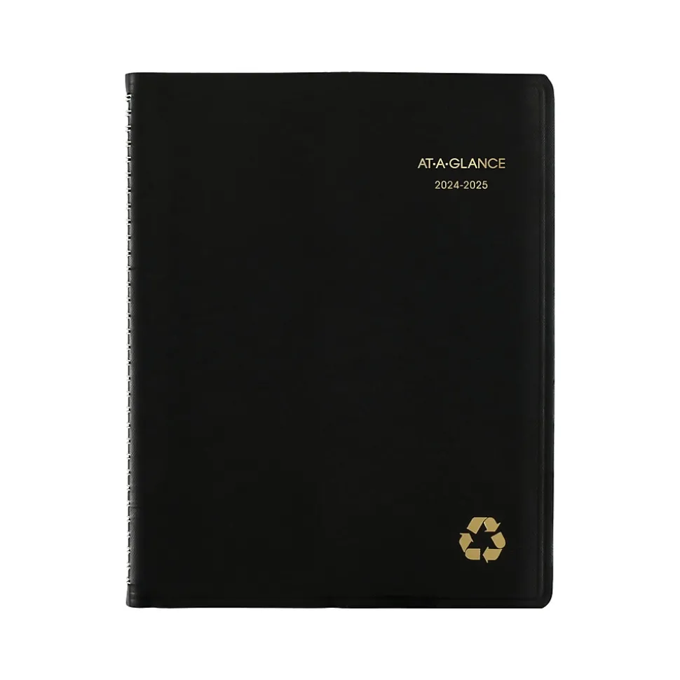 2024-2025 AT-A-GLANCE Recycled 8.25" x 11" Academic Weekly & Monthly Appointment Book, Faux Leather Cover, Black