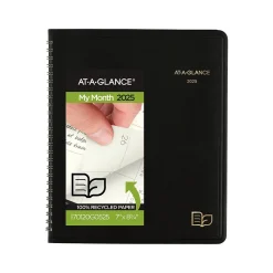 2025 AT-A-GLANCE Recycled 7" x 8.75" Monthly Planner, Faux Leather Cover, Black (70-120G-05-25)
