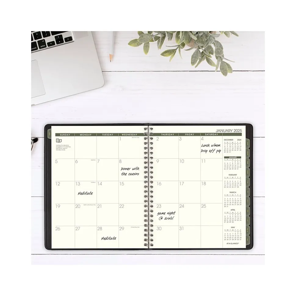 2025 AT-A-GLANCE Recycled 7" x 8.75" Monthly Planner, Faux Leather Cover, Black (70-120G-05-25)