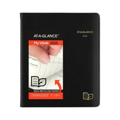 2025 AT-A-GLANCE Recycled 7" x 8.75" Weekly & Monthly Appointment Book, Faux Leather Cover, Black (70-951G-05-25)