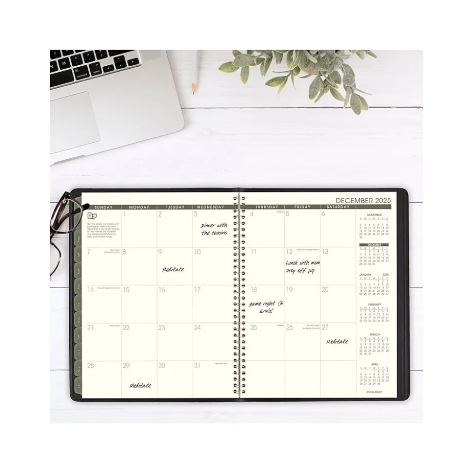 2025 AT-A-GLANCE Recycled 8.25" x 11" Weekly & Monthly Appointment Book Planner, Faux Leather Cover, Black (70-950G-05-25)