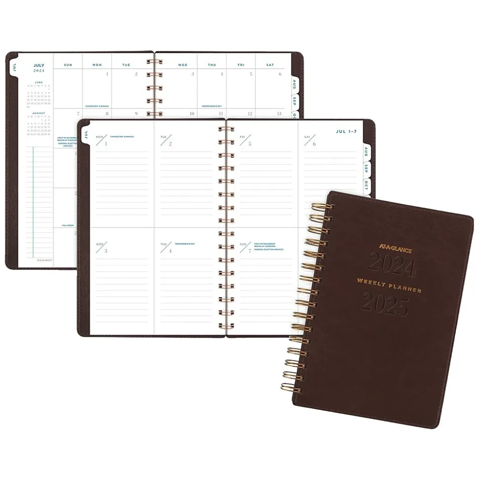 2024-2025 AT-A-GLANCE Signature 5.5" x 8.5" Academic Weekly & Monthly Planner, Faux Leather Cover, Brown (YP200A-09-25)