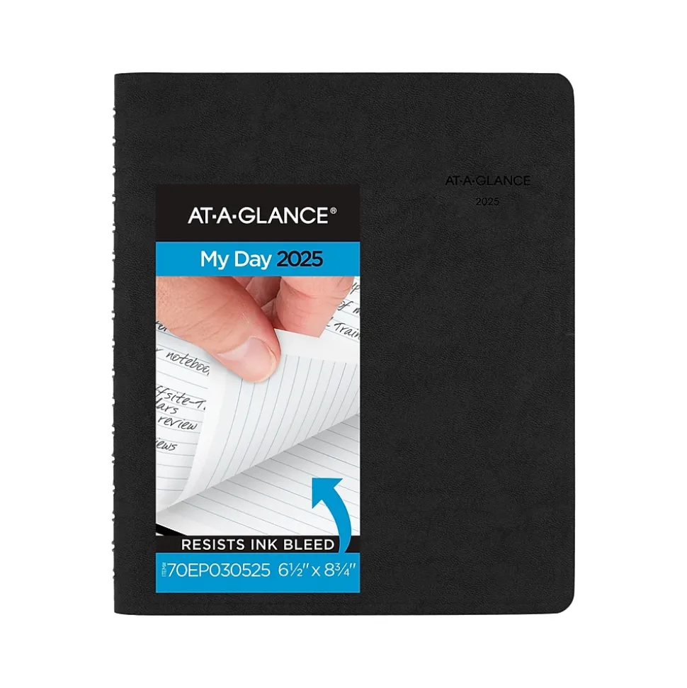 2025 AT-A-GLANCE The Action Planner 6.5" x 8.75" Daily Appointment Book, Faux Leather Cover, Black (70-EP03-05-25)