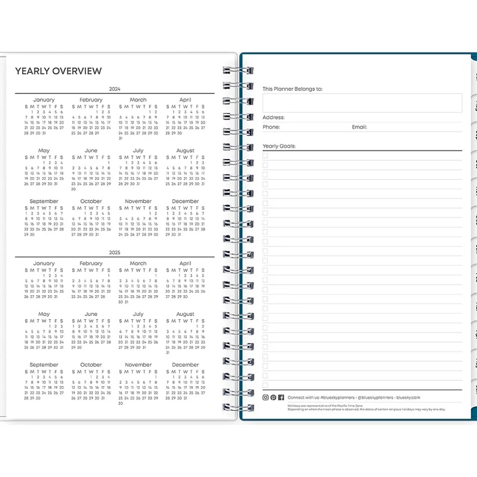 2024-2025 Blue Sky Bakah Blue 5" x 8" Academic Weekly & Monthly Planner, Plastic Cover, Blue/White (131969-A25)