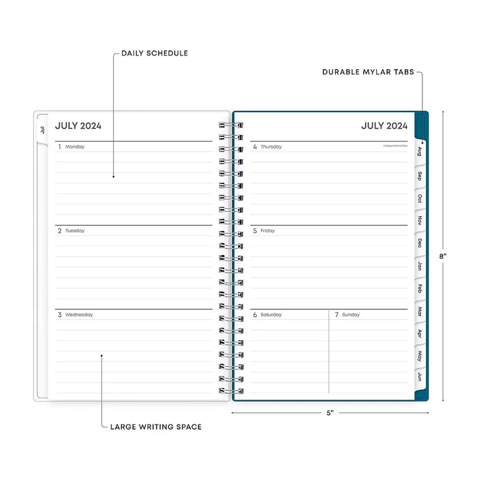 2024-2025 Blue Sky Bakah Blue 5" x 8" Academic Weekly & Monthly Planner, Plastic Cover, Blue/White (131969-A25)