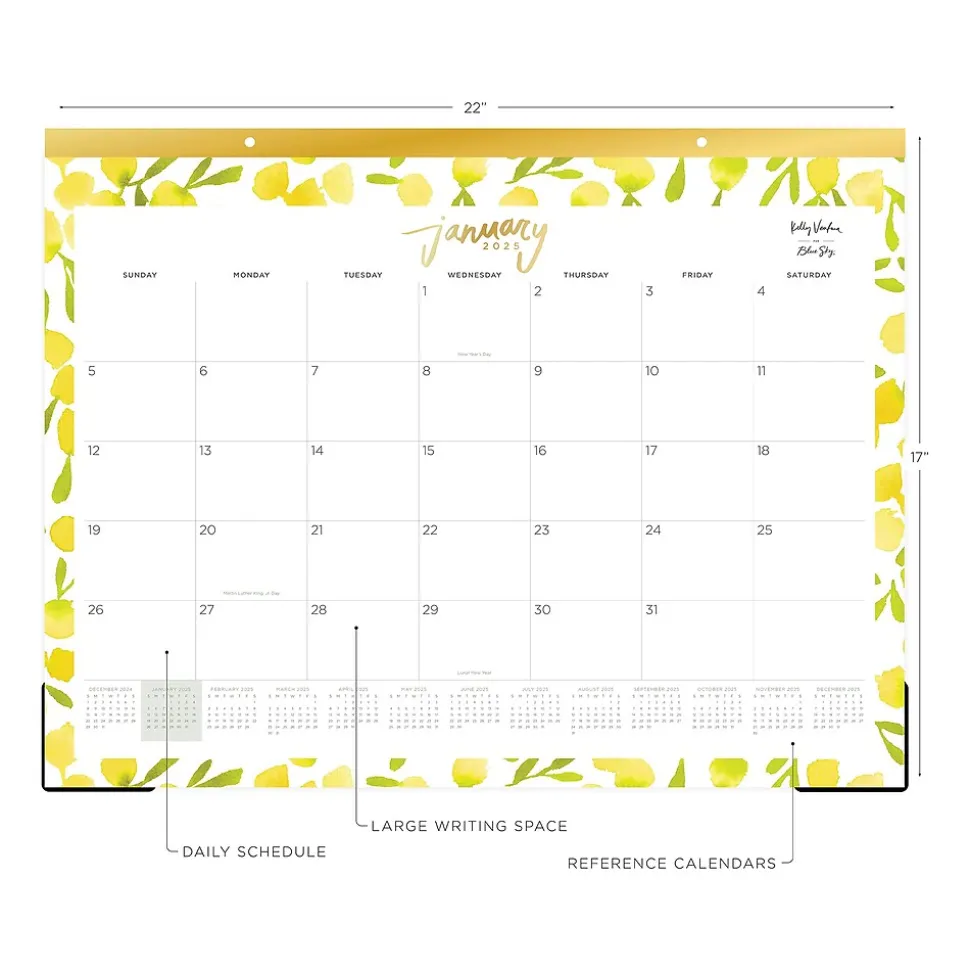 2025 Blue Sky Kelly Ventura Mimosa 22" x 17" Monthly Desk Pad Calendar, Yellow/White (149063-25)