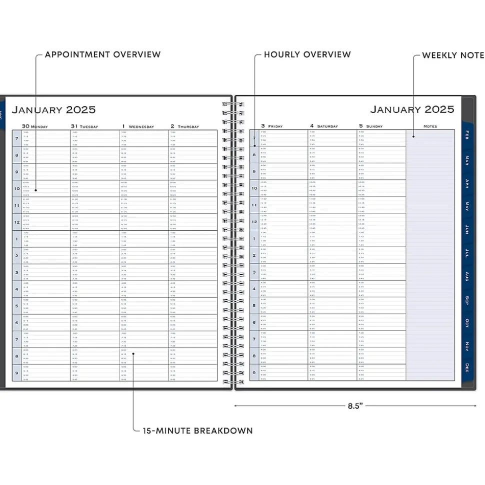 2025 Blue Sky Passages 8.5" x 11" Weekly & Monthly Appointment Book, Plastic Cover, Charcoal Gray (100009-25)