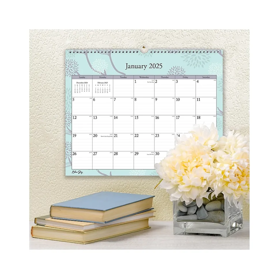 2025 Blue Sky Rue Du Flore 15" x 12" Monthly Wall Calendar, Blue/Purple (101611-25)