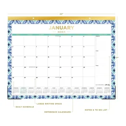 2025 Blue Sky Tile 22" x 17" Monthly Desk Pad Calendar, Blue/White (133694-25)