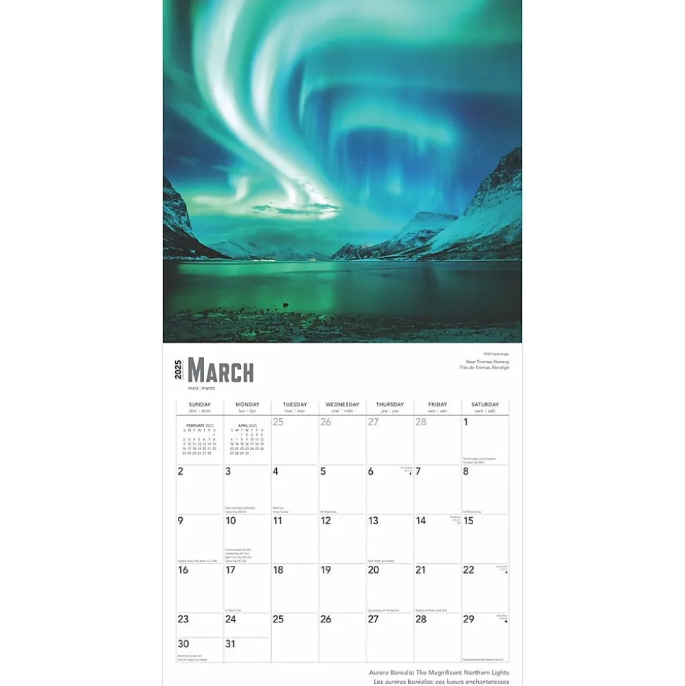 2025 BrownTrout Aurora Borealis Les aurores boréales 12" x 12" Monthly Wall Calendar (9781975476526)